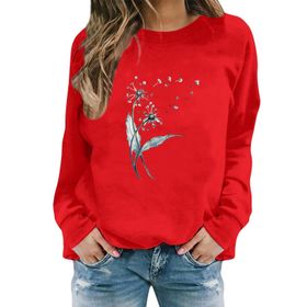 FNKDOR Taraxacum Kapüşonsuz Havalı Kırmızı Kadın Sweatshirt