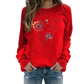 FNKDOR Taraxacum Kapüşonsuz Havalı Kırmızı Kadın Sweatshirt