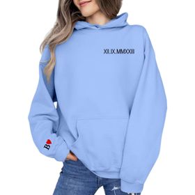 FNKDOR Trend Açık Mavi Uzun Kollu Sevgililer Günü Kapüşonlu Kadın Sweatshirt