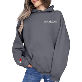 FNKDOR Trend Koyu Gri Uzun Kollu Sevgililer Günü Kapüşonlu Kadın Sweatshirt