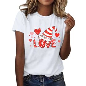 FNKDOR Tunkia Love Alfabe Baskılı Kalp Desenli Yuvarlak Yaka Kısa Kol Standart Kesim Beyaz Kadın T-shirt