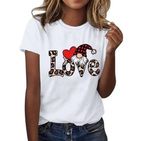 FNKDOR Tunkia Love Alfabe Baskılı Kalp Desenli Yuvarlak Yaka Kısa Kol Standart Kesim Beyaz Kadın T-shirt