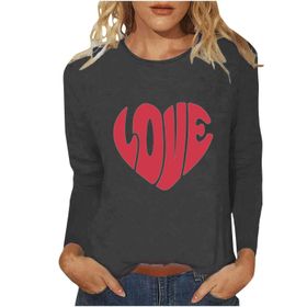 FNKDOR Tunkia Love Kalp Desenli Koyu Gri Bisiklet Yaka Uzun Kollu Kadın Bluz