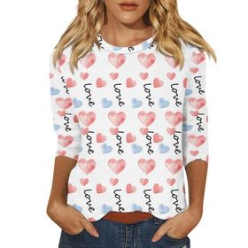 FNKDOR Tunkia Love Kalp Grafik Beyaz Yuvarlak Yaka Uzun Kollu Kadın Bluz