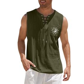 FNKDOR VDOZDMY5 Sıfır Kol Ordu Yeşili Erkek T-shirt