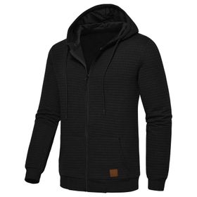 FNKDOR Waffel Siyah Kapüşonlu Fermuarlı Erkek Sweatshirt