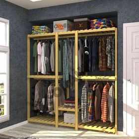 Fokai Wood Pente Largos Açık Ahşap Elbise Askısı Raf Sistemi Gardırop
