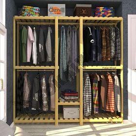 Fokai Wood Pente Largos Açık Ahşap Elbise Askısı Raf Sistemi Gardırop