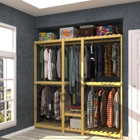 Fokai Wood Pente Largos Açık Ahşap Elbise Askısı Raf Sistemi Gardırop