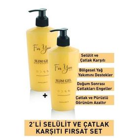 For You Gold 2 Adet Slim Jel İnceltici Sıkılaştırıcı Yağ Yakıcı Bölgesel İncelme Çatlak Karşıtı ve Selülit Kremi