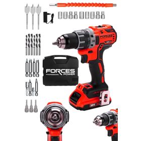 Forces Power Germany Roter Bohrer 58 V 8 Ah Darbeli Bakır Sargı Metal Şanzıman Çift Akülü Vidalama Matkap Seti