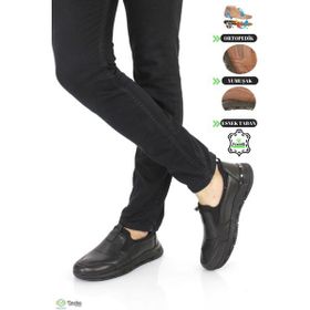 Forelli F24/CM46603 Yumuşak Deri Ortopedik Bağcıksız Siyah Erkek Günlük Ayakkabı