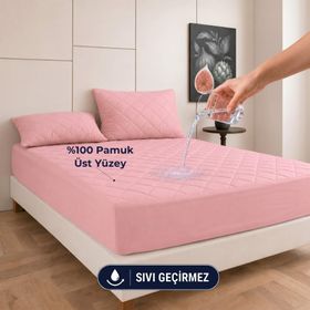 Formeya Alez Pudra %100 Pamuk Kapitone Sıvı Geçirmez 90x190 cm Alez Fitted Çarşaf