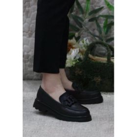 Fort 71119 Siyah Cilt Toka Detaylı Rahat Kadın Loafer Ayakkabı