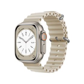 Forzacase FC007 Bej iOS Uyumlu Watch 8 45 mm Oluklu Ocean Silikon Kordon Kayış