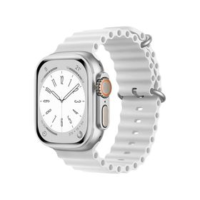 Forzacase FC007 Beyaz iOS Uyumlu Watch Ultra 2 49 mm Oluklu Ocean Silikon Kordon Kayış