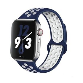 Forzacase FC008 Lacivert Beyaz iOS Uyumlu Watch 9 41 mm Delikli Sportif Silikon Kordon Kayış