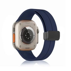 Forzacase FC272 Lacivert iOS Uyumlu Watch 9 45 mm Manyetik Tokalı 22 mm Silikon Kordon Kayış