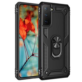 Forzacase Samsung Galaxy S21 Plus Ares Serisi Yüzük Standlı Armor Sert Plastik Siyah Cep Telefonu Kılıfı