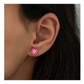 Fosforlu Gümüş Pembe Yonca Küpe