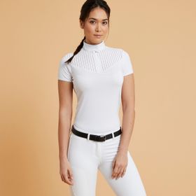 Fouganza 500 Polo Beyaz Uzun Kollu Binicilik Kadın T-Shirt