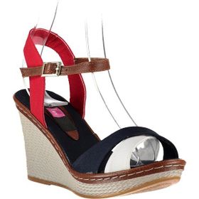 Fox Shoes 9674040205 Lacivert-Beyaz-Kırmızı Kadın Dolgu Topuk Ayakkabı