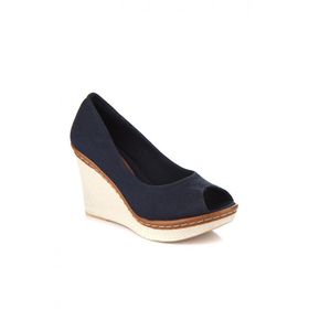 Fox Shoes 9674040305 Lacivert Dolgu Topuklu Ayakkabı