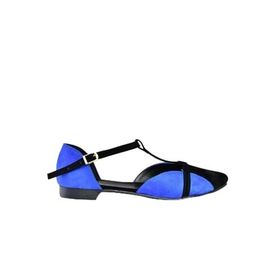 Fox Shoes B726881802 Saks Mavi Siyah Süet Kadın Babet