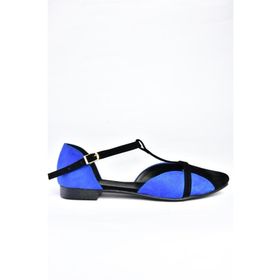 Fox Shoes B726881802 Saks Mavi Siyah Süet Kadın Babet