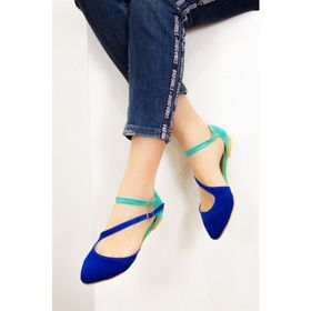 Fox Shoes D726016902 Saks Mavi Su Yeşili Kadın Babet