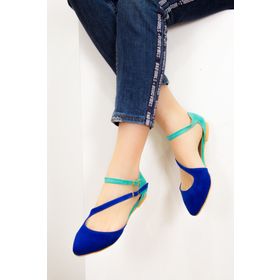 Fox Shoes D726016902 Saks Mavi Su Yeşili Kadın Babet