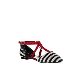 Fox Shoes D726537304 Siyah Beyaz Kırmızı Kadın Babet