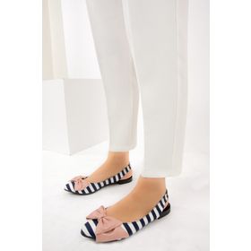 Fox Shoes D726774404 Lacivert Beyaz Pudra Kadın Babet