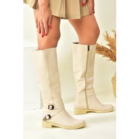 Fox Shoes E726203409 Bej Suni Deri Kısa Topuklu Kadın Çizme