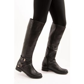 Fox Shoes E726203409 Siyah Cilt Suni Deri Kadın Çizme