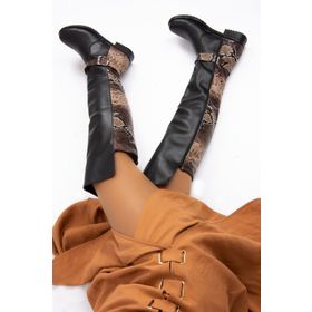Fox Shoes E726561809 Siyah Vizon Yılan Kadın Çizme