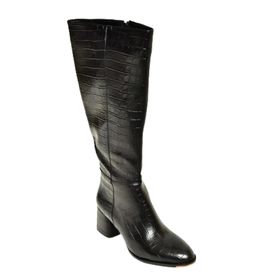Fox Shoes J848300111 Siyah Kroko Baskı Kalın Topuklu Kadın Çizme