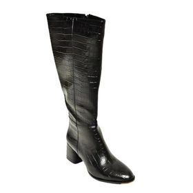 Fox Shoes J848300111 Siyah Kroko Baskı Kalın Topuklu Kadın Çizme