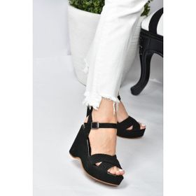 Fox Shoes K250909002 Siyah Süet Kadın Dolgu Topuklu Ayakkabı