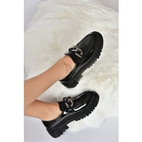 Fox Shoes K294760008 Siyah Rugan Kalın Tabanlı Kadın Günlük Ayakkabı