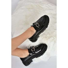 Fox Shoes K294760008 Siyah Rugan Kalın Tabanlı Kadın Günlük Ayakkabı
