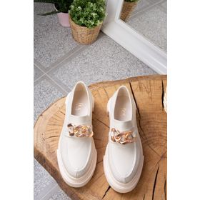 Fox Shoes K294760009 Bej Suni Deri Kalın Tabanlı Kadın Günlük Ayakkabı
