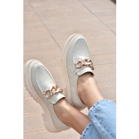 Fox Shoes K294760009 Bej Suni Deri Kalın Tabanlı Kadın Günlük Ayakkabı
