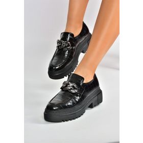 Fox Shoes K294760011 Siyah Kroko Baskı Kalın Tabanlı Kadın Günlük Ayakkabı