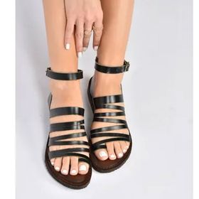 Fox Shoes K374680403 Siyah Hakiki Deri Kadın Sandalet