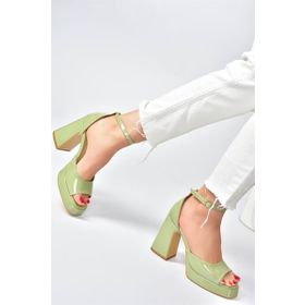 Fox Shoes K404100208 Yeşil Rugan Kalın Platform Topuklu Kadın Ayakkabı