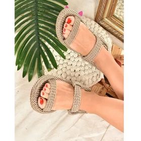 Fox Shoes K596012104 Vizon Halat İpli Hasır Kadın Sandalet