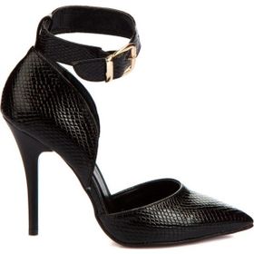 Fox Shoes K654073307 Siyah Yılan Baskı Kadın Topuklu Ayakkabı