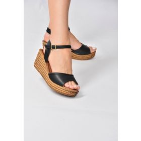 Fox Shoes K674192209 Siyah Dolgu Topuklu Kadın Ayakkabı