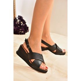 Fox Shoes K674305209 Siyah Kadın Dolgu Topuklu Ayakkabı